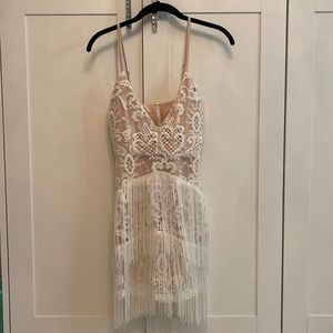 Misguided White Embroidered Tassel Detail Bodycon Dress